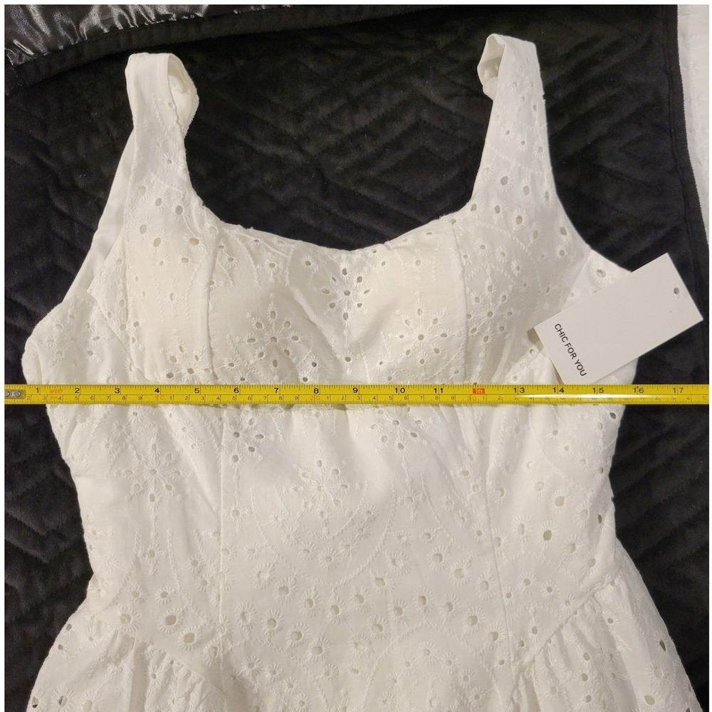 NWT Chic 4 U Italy Made White Babydoll Eyelet Dress Cottagecore Fairy Western - Picture 3 of 6